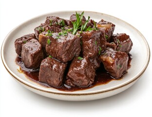 Tender beef cubes in savory sauce