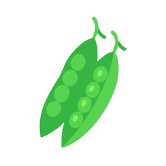 Illustration of fresh green peas in pods on black