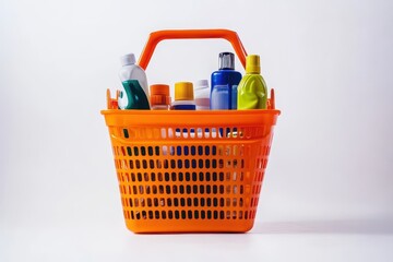 Fototapeta premium Shopping basket filled with cleaning supplies