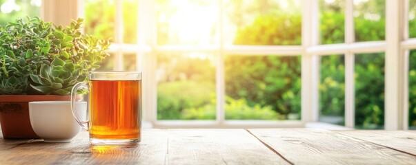 Warm drink in sunlight