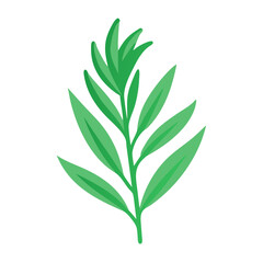 Green Leaf Twig Isolated on Black Background Illustration