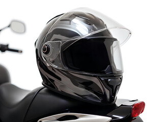 Metallic Rider Gear Black and Silver Helmet on Bike Seat Generative AI