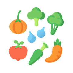 Flat graphic of various vegetables on a black background