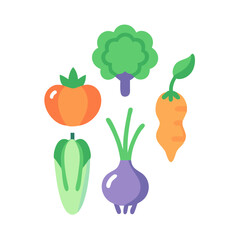 Colorful flat design vegetable set against a dark background