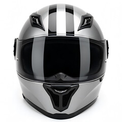 Metallic Rider Protection Silver Motorcycle Helmet Front View Generative AI