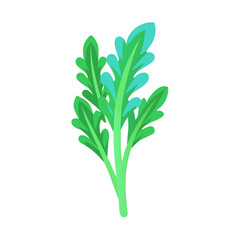 Vibrant green sprig with elegant curved leaves on black