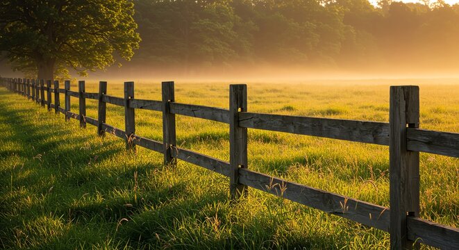 Wooden Fence Line in Field