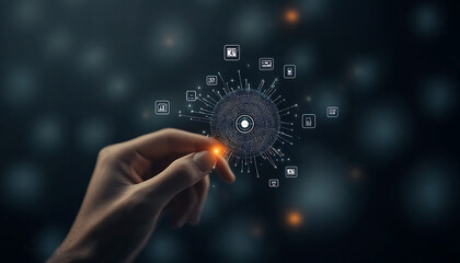 Hand holding digital network hub.
