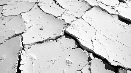 Earth's Scarred Surface: A detailed close-up of cracked earth reveals a stark, textured landscape of fragmentation and resilience, inviting contemplation on nature's raw power.