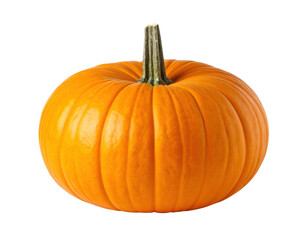 Obraz premium A plump, vibrant orange pumpkin with defined ridges and a sturdy green stem, perfect for autumn, Halloween, or Thanksgiving themes.