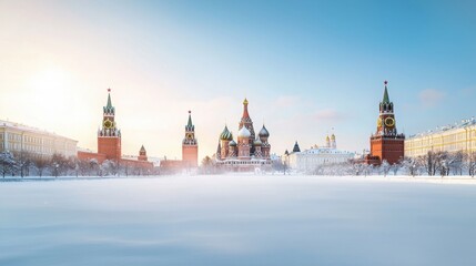 Obraz premium Stunning Winter Scene of Moscow's Red Square Blanketed in Snow and Ice