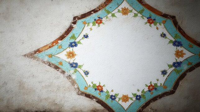 Vintage Floral Ceiling Design  Iranian Art  Eslimi Tazhib  Antique Decor  Distressed Textu