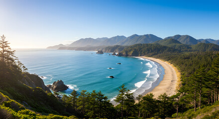 Fototapeta premium Scenic Oregon Coast View of Beach, Ocean and Mountains