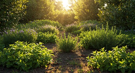 Fototapeta premium Herb Garden with Rosemary and Lavender