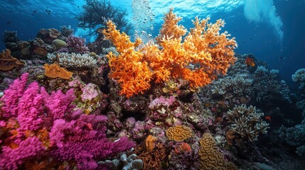 Obraz premium Vibrant coral reef ecosystem great barrier reef underwater photography marine life close-up view conservation awareness