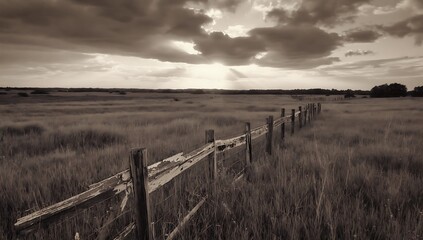 Obraz premium Sepia Toned Field with Fence