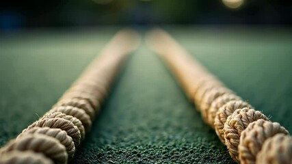 Close-up of battle ropes on gym floor - Powered by Adobe