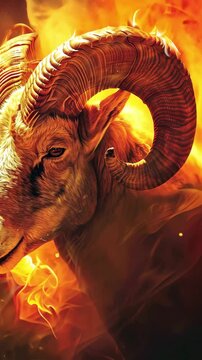 A video depicting an energetic aries, the fiery ram, exuding a pioneering spirit with dynamic and lively energy, showcasing the traits of this zodiac sign.