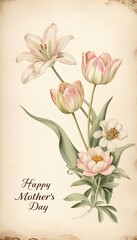 Botanical Mother's Day Card with Tulips and Peonies