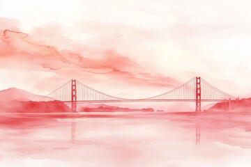 Obraz premium Sunset Golden Gate Bridge Watercolor