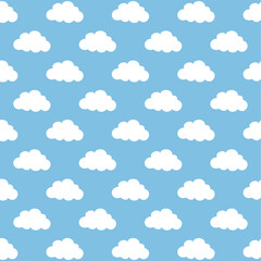 Cloud pattern background. Seamless background with clouds on blue background. Cloud symbol background for kids fabric, baby room. Cloudy weather.