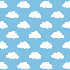 Cloud pattern background. Seamless background with clouds on blue background. Cloud symbol background for kids fabric, baby room. Cloudy weather.