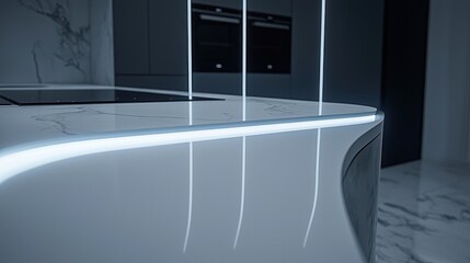 Modern kitchen countertop with glowing illumination.