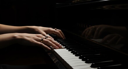 Fototapeta premium Piano Keyboard with Hands and Rings