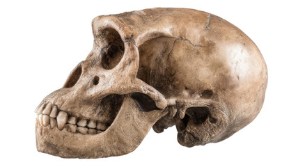 Fototapeta premium Chimpanzee Skull with Bone Detail Isolated on White Background