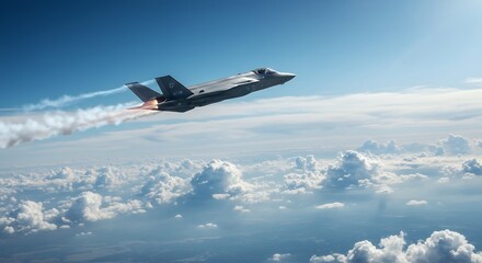 Jet Aircraft in Flight Above Clouds