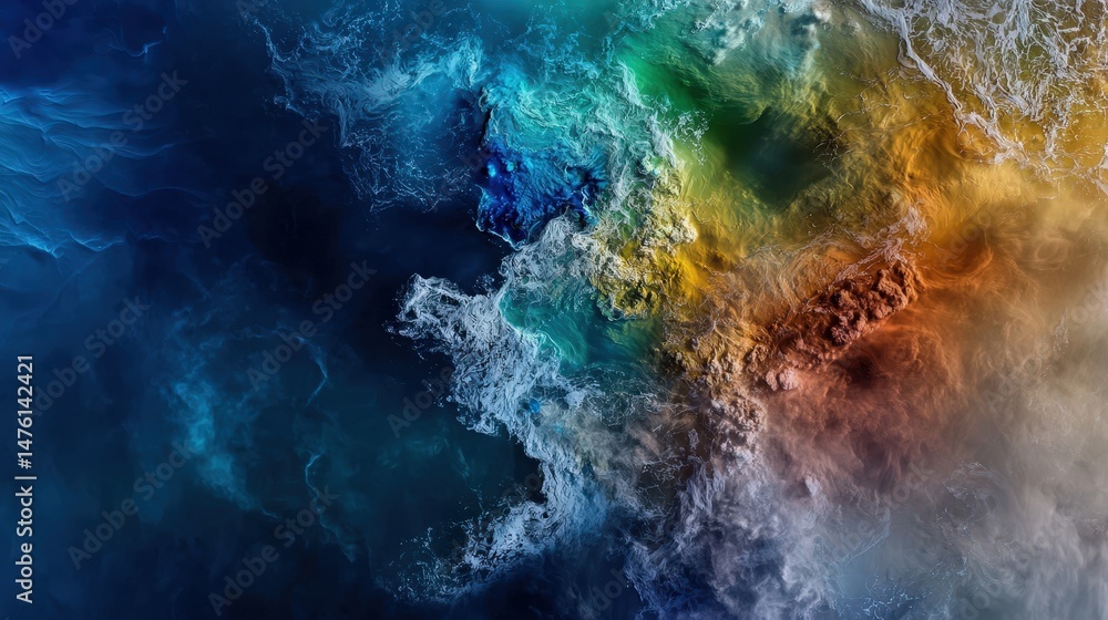 Leinwandbilder Dynamic abstract ocean waves digital art colorful swirls fluid environment aerial view modern concept