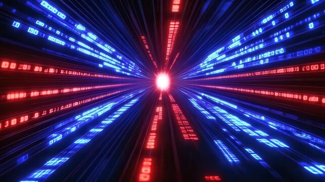 Binary Code Tunnel Red and Blue Digital Stream