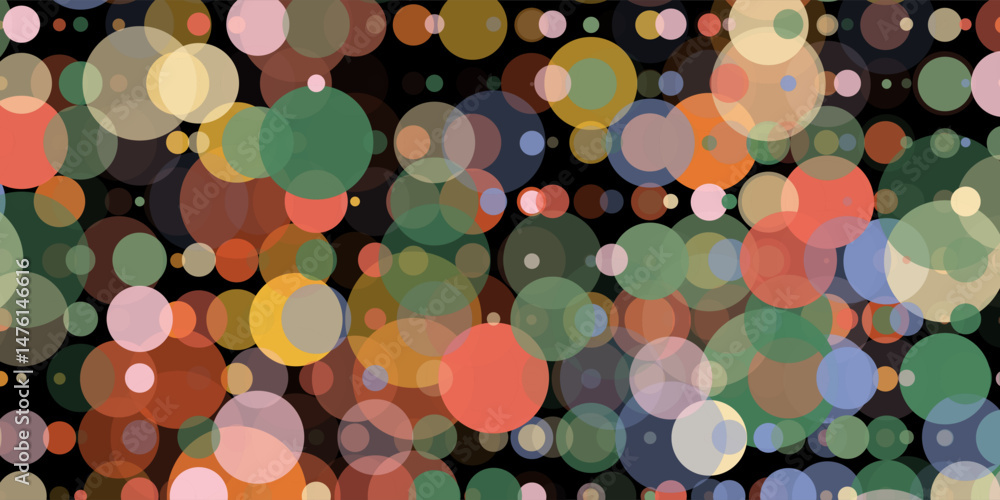 Poster multicolored translucent circles on a dark background.