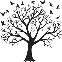 Obraz premium Isolated tree design featuring simple black and white silhouette art. Ideal for nature themes, posters, backgrounds, and wall art.