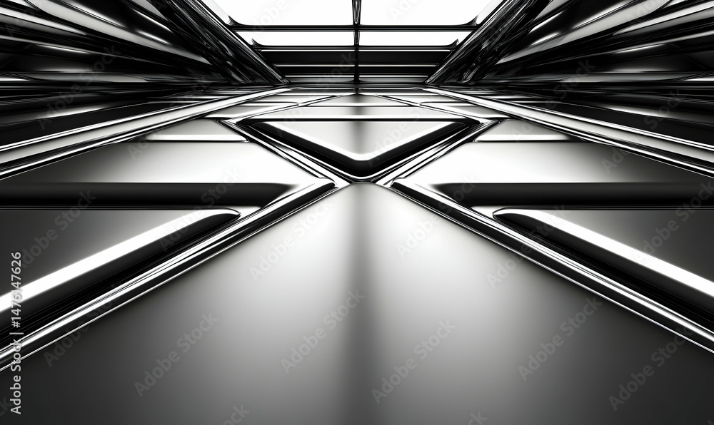 Poster abstract metallic background, chrome texture, geometric shapes, reflective surface, modern design, f