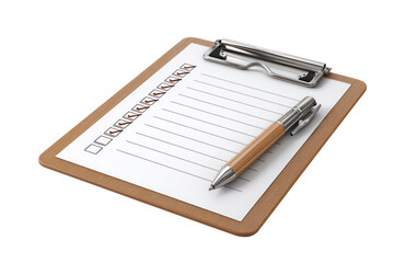 a checklist and pen on a clipboard isolated, transparent background	