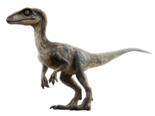 a raptor dinosaur standing against  isolated, transparent background	