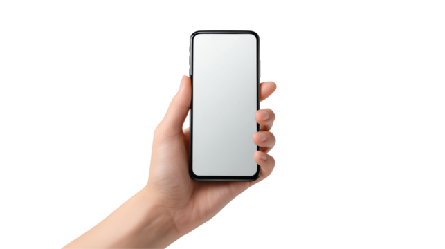a hand holding a smart phone isolated, transparent background	 - Powered by Adobe