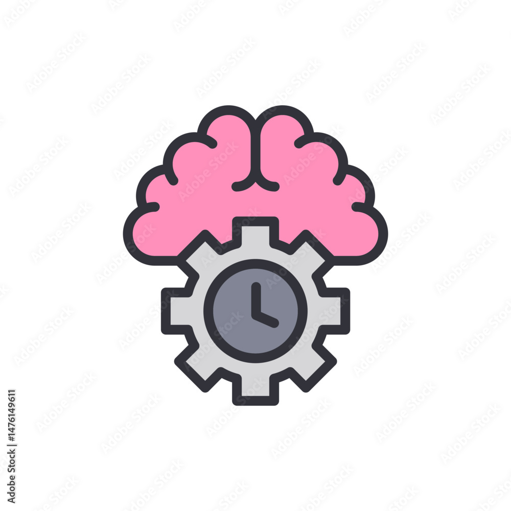 Poster brainstorming process icon illustrating cognitive function with time