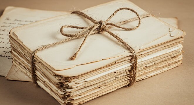 A pile of aged letters tied with a string