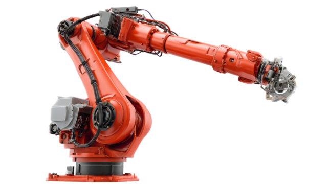 Red robot arm isolated, transparent background - Powered by Adobe