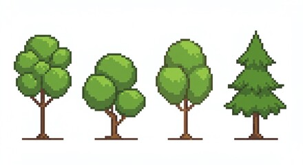 Pixel Art Trees Four Deciduous and Coniferous Designs