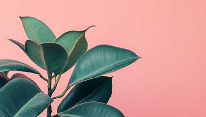 Obraz premium Lush green leaves against a soft pink backdrop