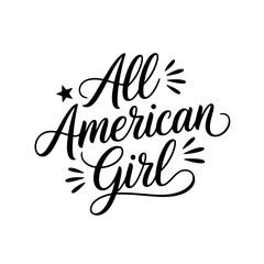 All American Girl. Vector Design Isolated on White Background