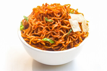 bowl of noodles isolated on white background