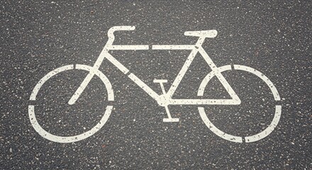 Stylized White Bicycle Sharing Symbol Painted on Textured Asphalt Road Surface for Urban Transportation and Eco Friendly Travel