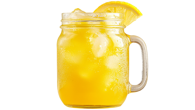 yellow drink with ice and a lemon wedge PNG