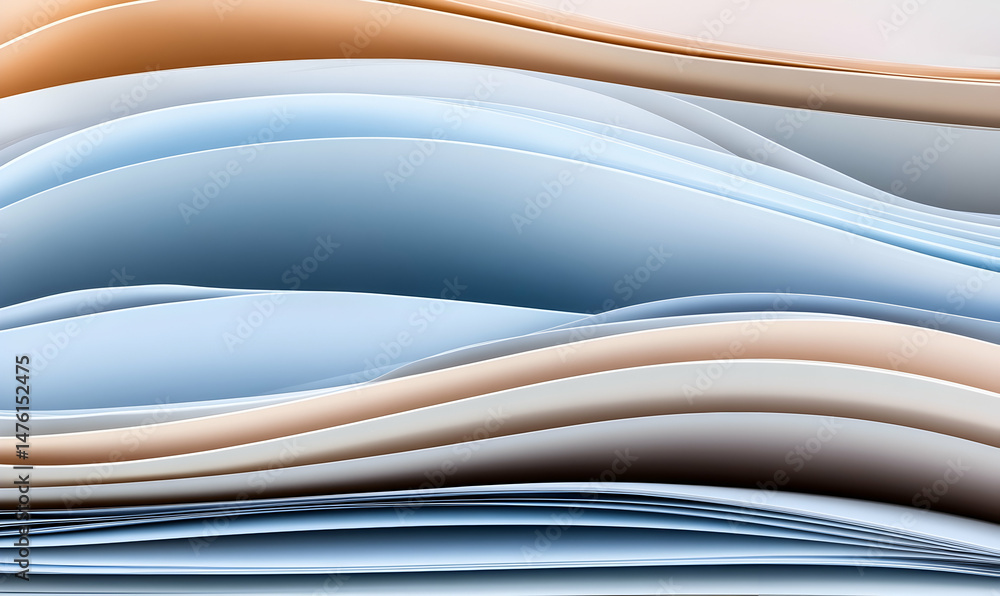 Poster abstract image of undulating pastel-colored paper sheets creating a dynamic, flowing pattern. perfec