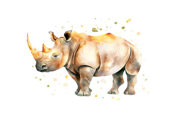 Fototapeta premium Beautiful watercolor illustration of white rhinoceros, showcasing its unique features and textures vibrant and artistic style. soft colors