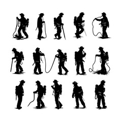 Obraz premium Firefighter in Action Silhouette set clipart on a white background